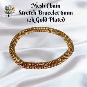 Mesh Chain Stretch Bracelet 6mm Gold Plated on Iron - Glides on Easily!